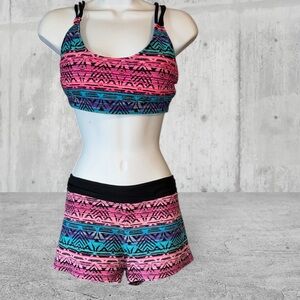 Colorful Geometric Print Sports Bra and swimsuit Set